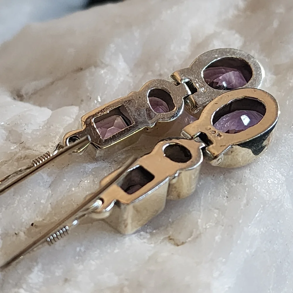 Sterling 925 Silver Earrings Genuine Amethyst Gemstone Designer Jewelry